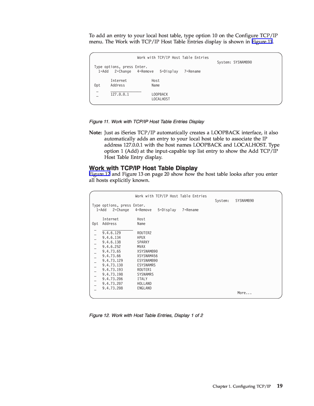 IBM SC41-5420-04 manual Work with TCP/IP Host Table Display 