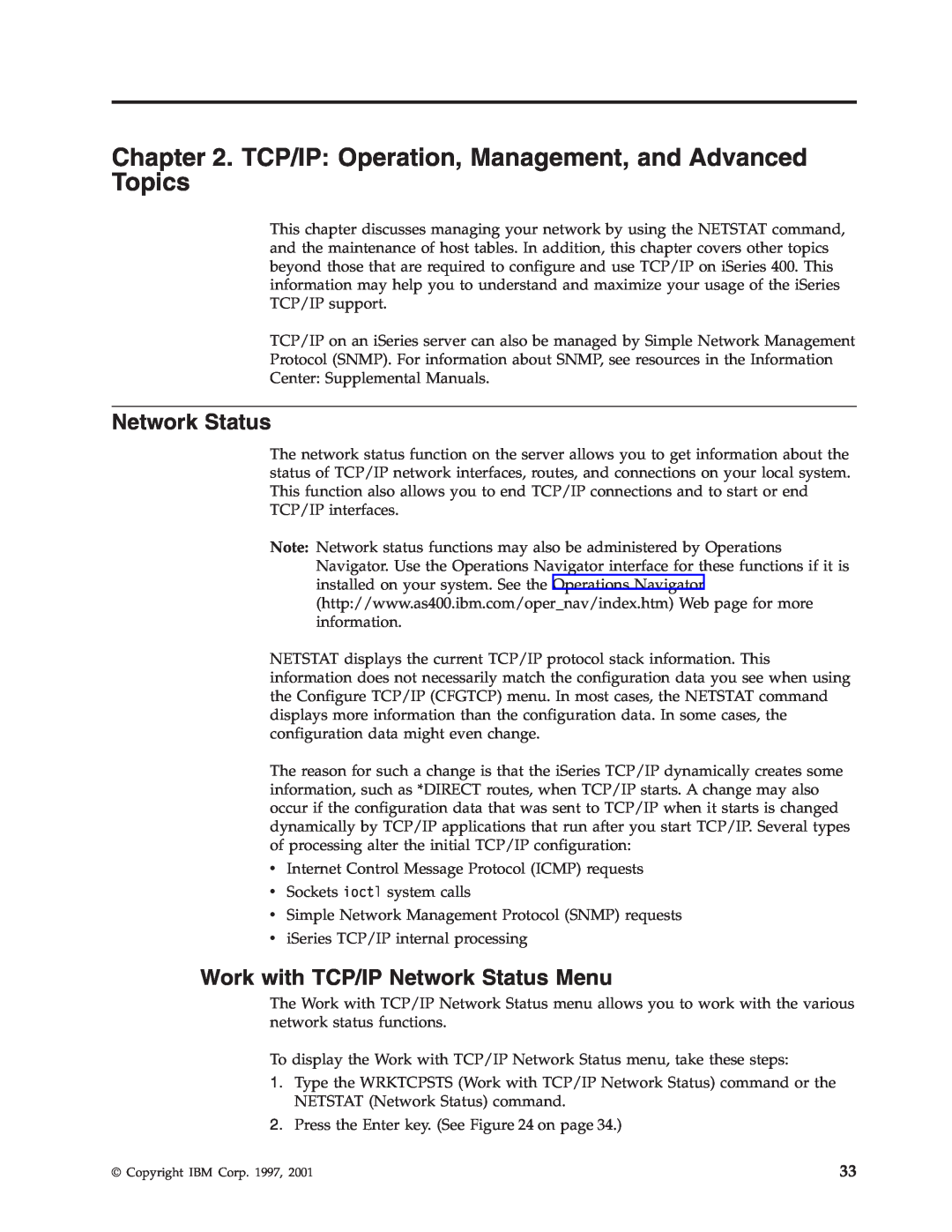 IBM SC41-5420-04 manual Work with TCP/IP Network Status Menu 