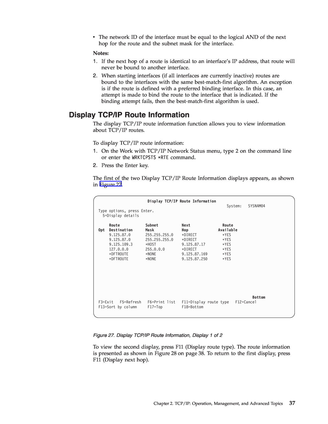 IBM SC41-5420-04 manual Display TCP/IP Route Information, Notes 