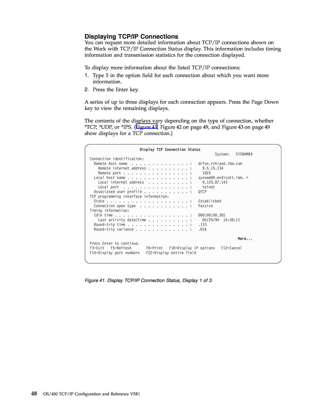 IBM SC41-5420-04 manual Displaying TCP/IP Connections 