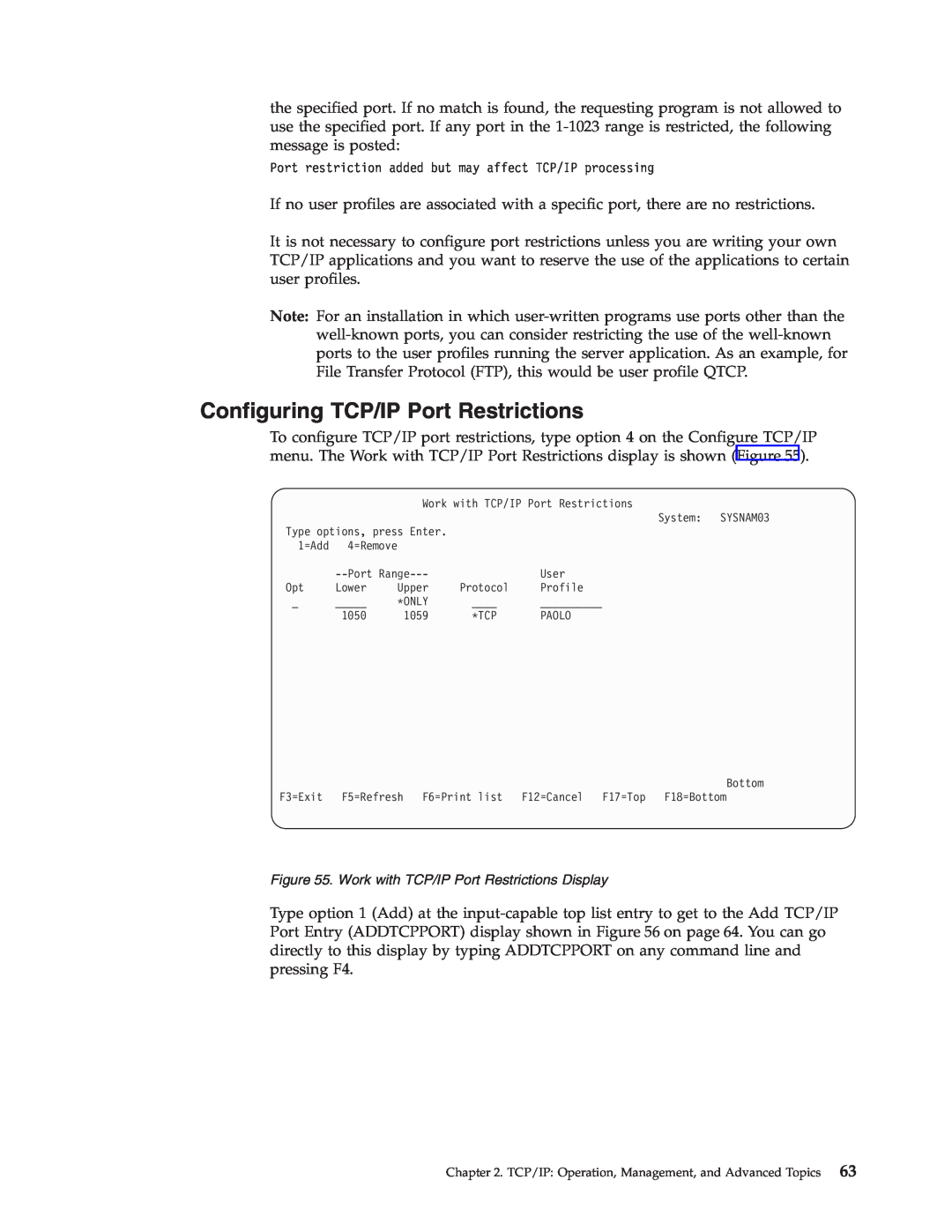 IBM SC41-5420-04 manual Configuring TCP/IP Port Restrictions 