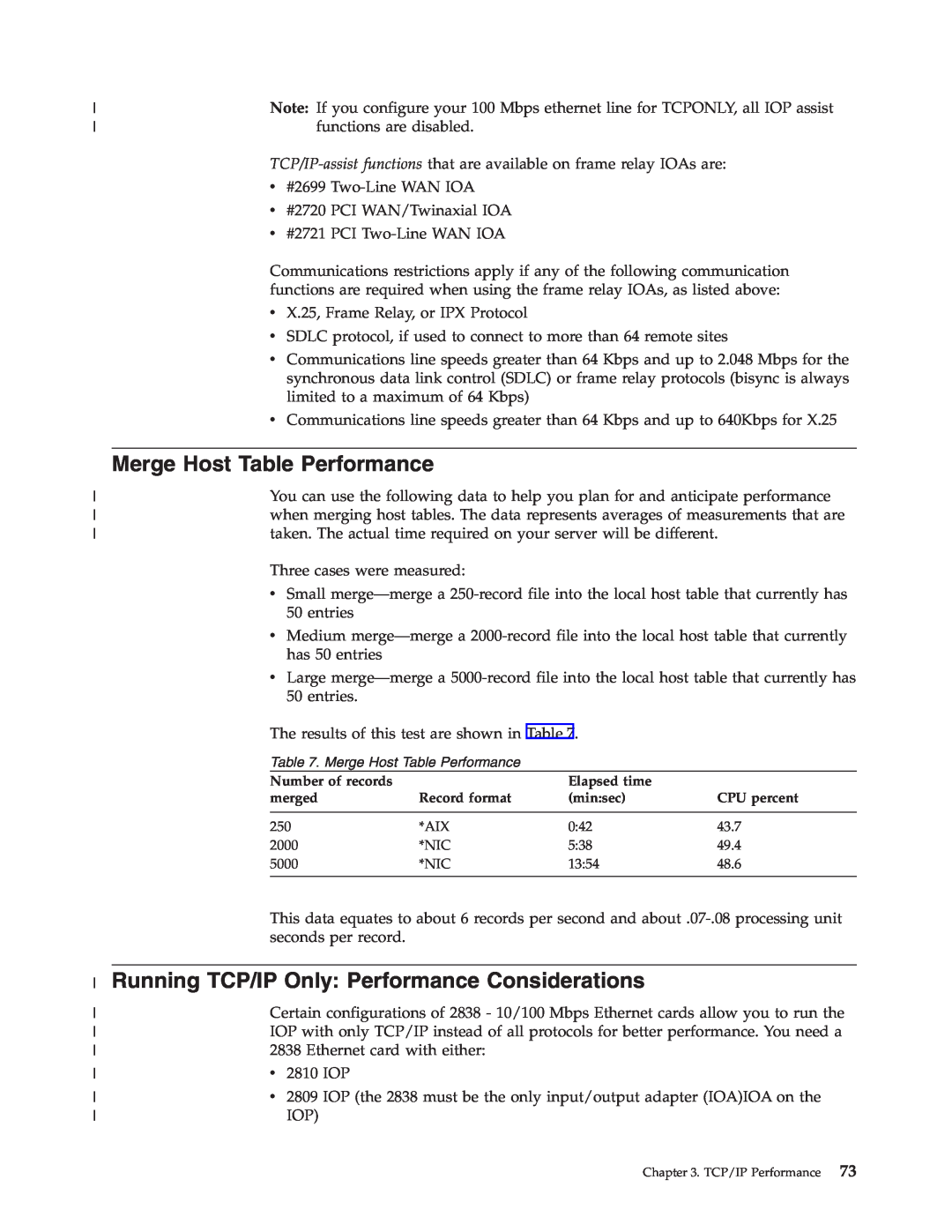 IBM SC41-5420-04 manual Merge Host Table Performance, Running TCP/IP Only: Performance Considerations 