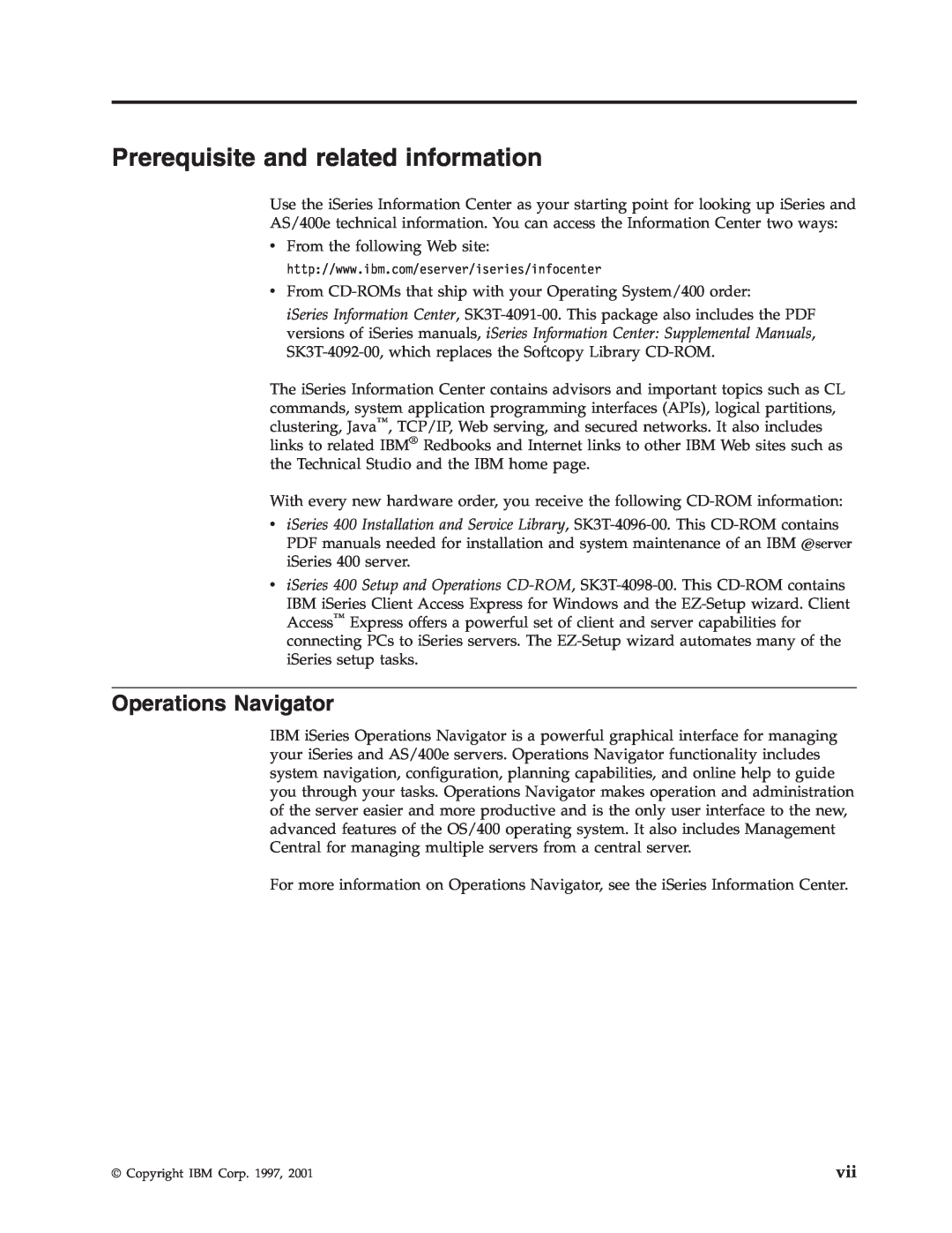 IBM SC41-5420-04 manual Prerequisite and related information, Operations Navigator 