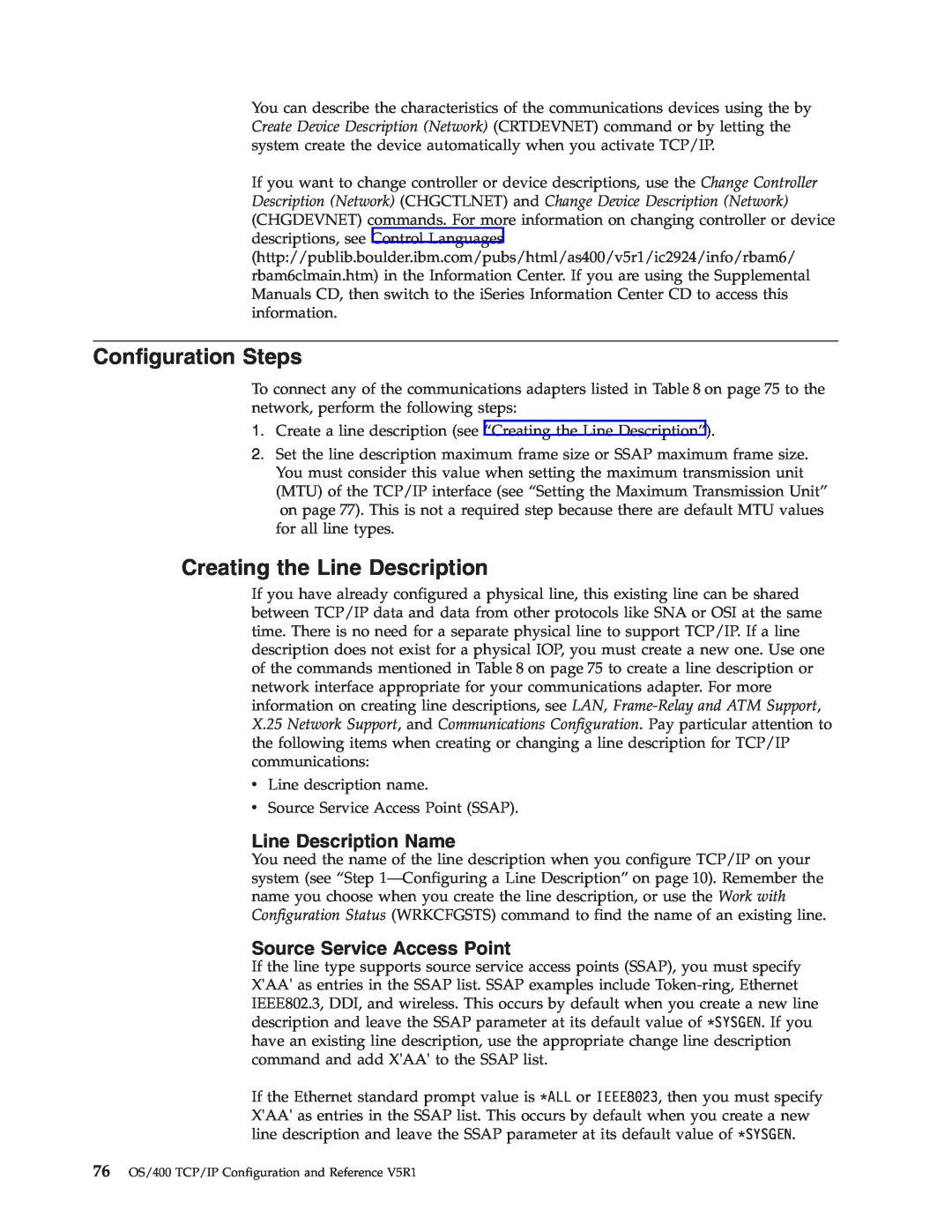 IBM SC41-5420-04 Configuration Steps, Creating the Line Description, Line Description Name, Source Service Access Point 
