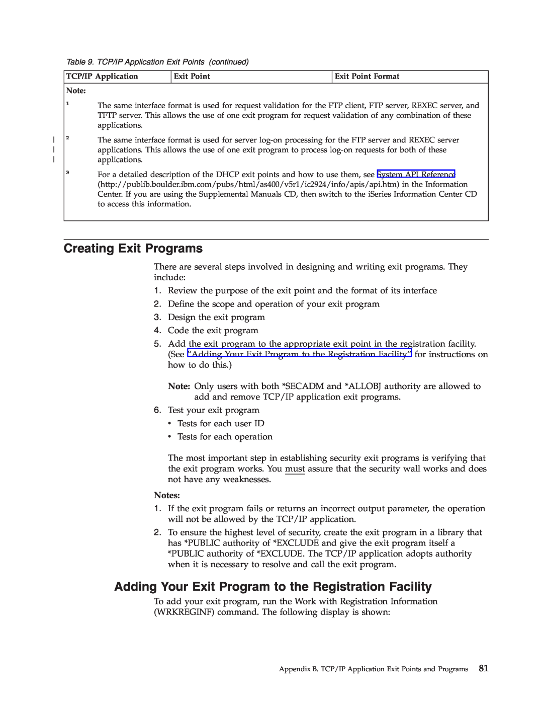 IBM SC41-5420-04 manual Creating Exit Programs, Notes 