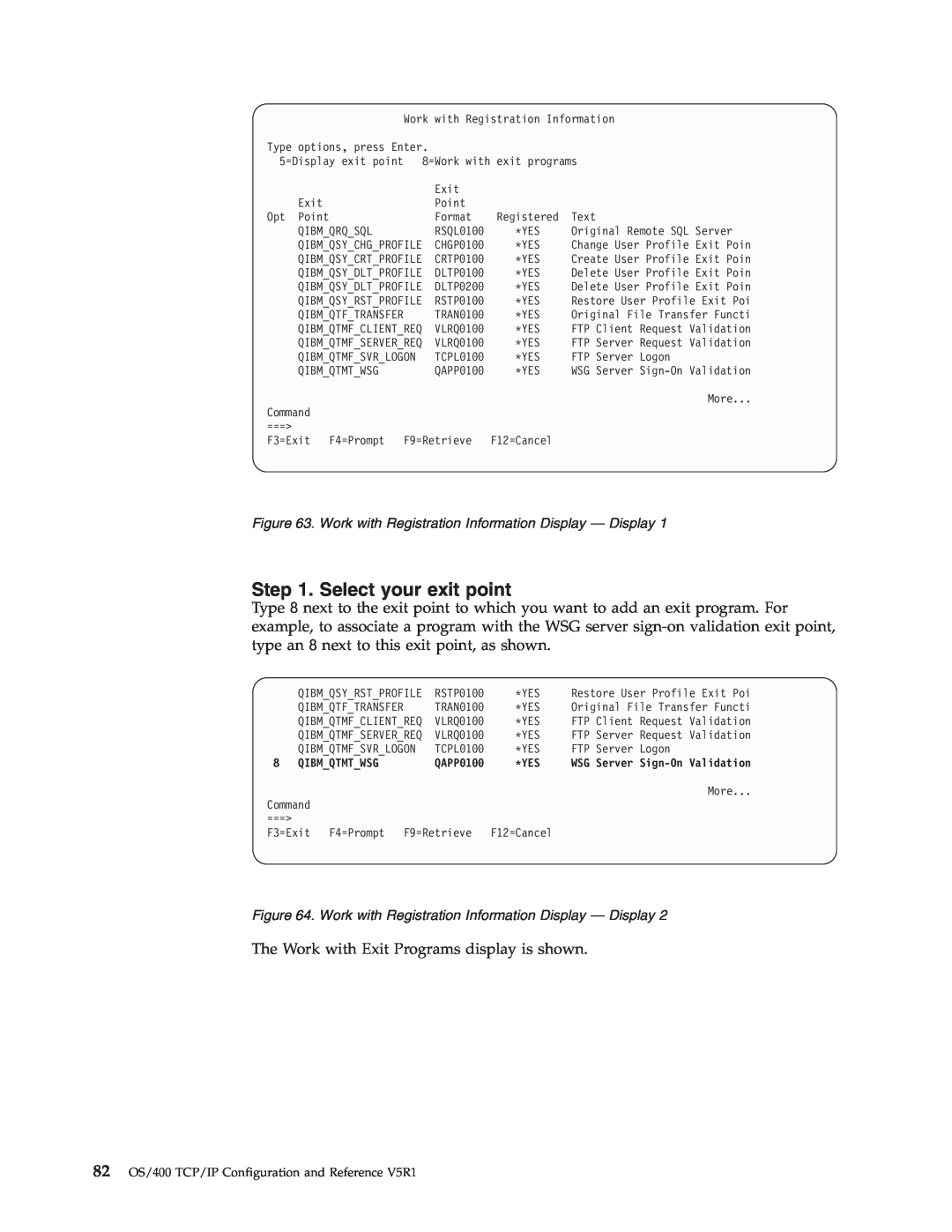IBM SC41-5420-04 manual Select your exit point, The Work with Exit Programs display is shown 