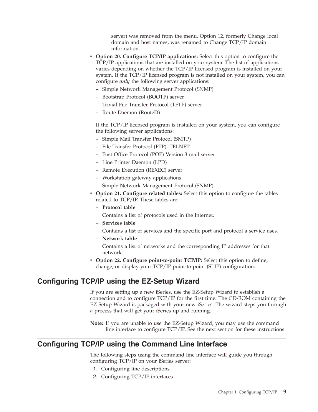 IBM SC41-5420-04 manual Configuring TCP/IP using the EZ-Setup Wizard, Configuring TCP/IP using the Command Line Interface 