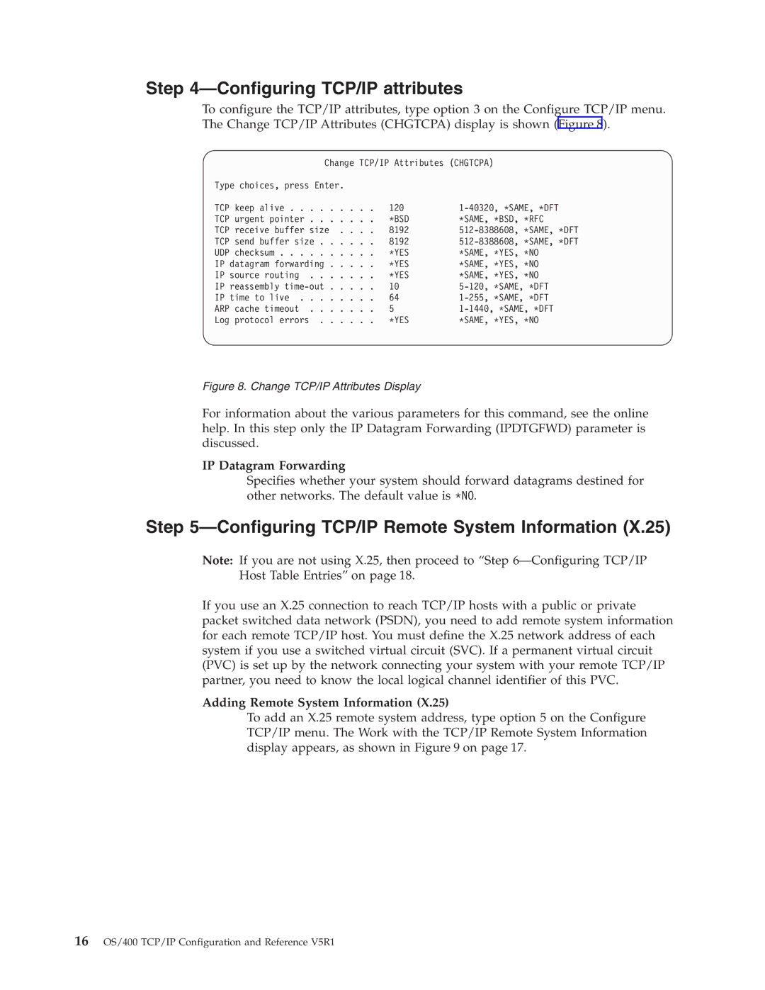 IBM SC41-5420-04 manual Configuring TCP/IP attributes, Configuring TCP/IP Remote System Information, IP Datagram Forwarding 