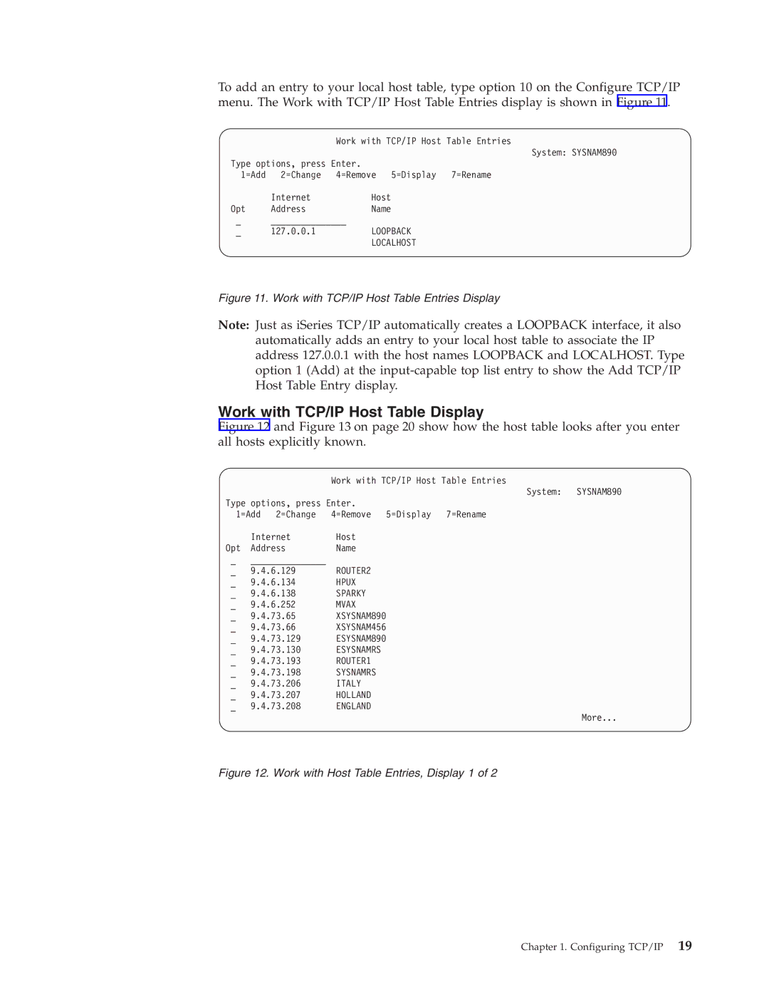 IBM SC41-5420-04 manual Work with TCP/IP Host Table Display 