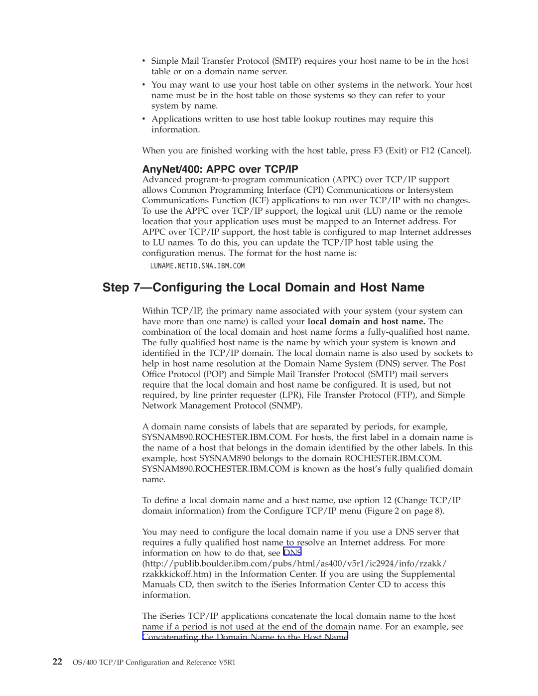 IBM SC41-5420-04 manual Configuring the Local Domain and Host Name, AnyNet/400 Appc over TCP/IP 