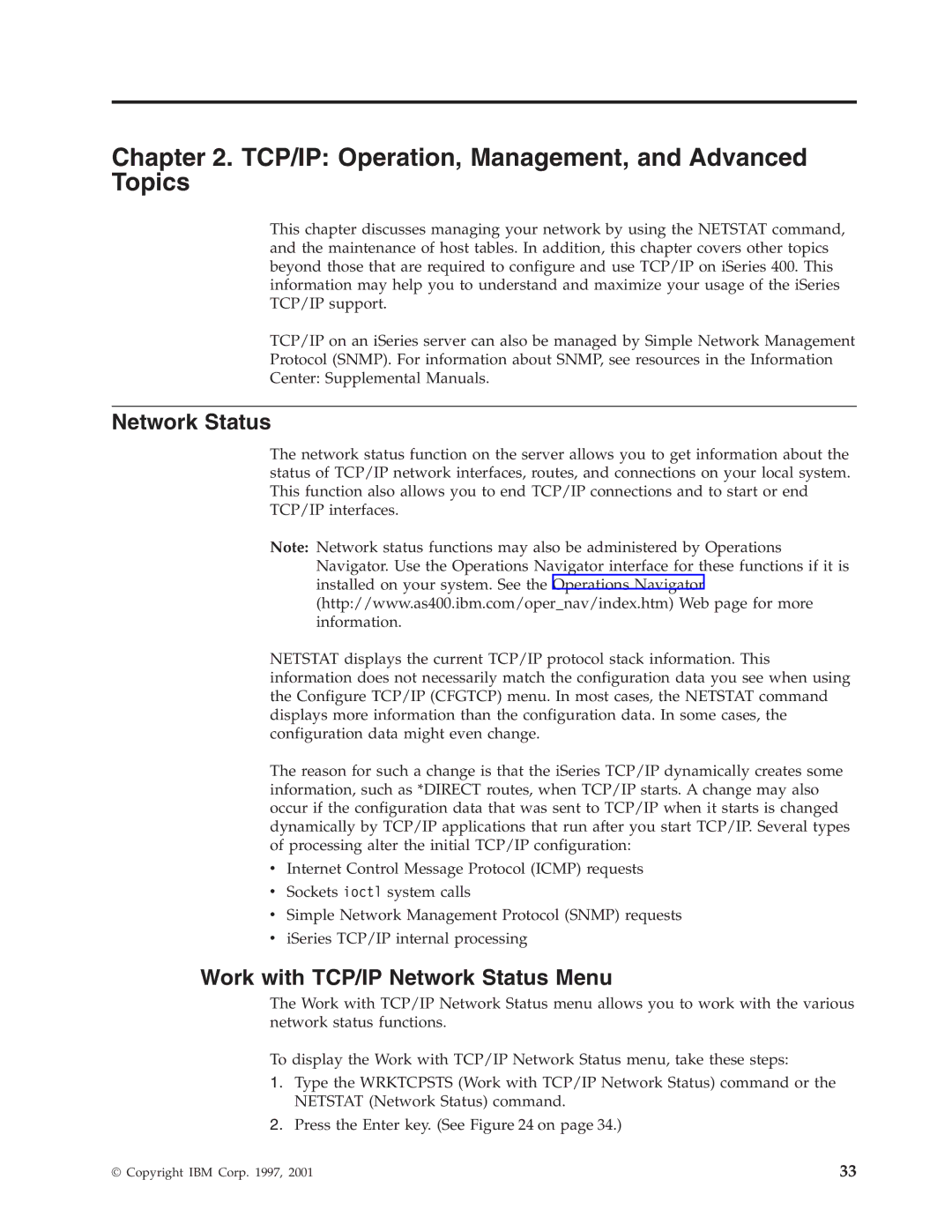 IBM SC41-5420-04 manual Work with TCP/IP Network Status Menu 