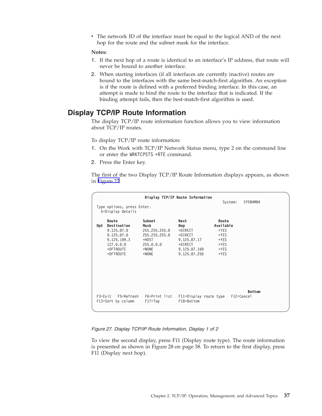 IBM SC41-5420-04 manual Display TCP/IP Route Information, Route Subnet Next Opt Destination Mask Hop Available 