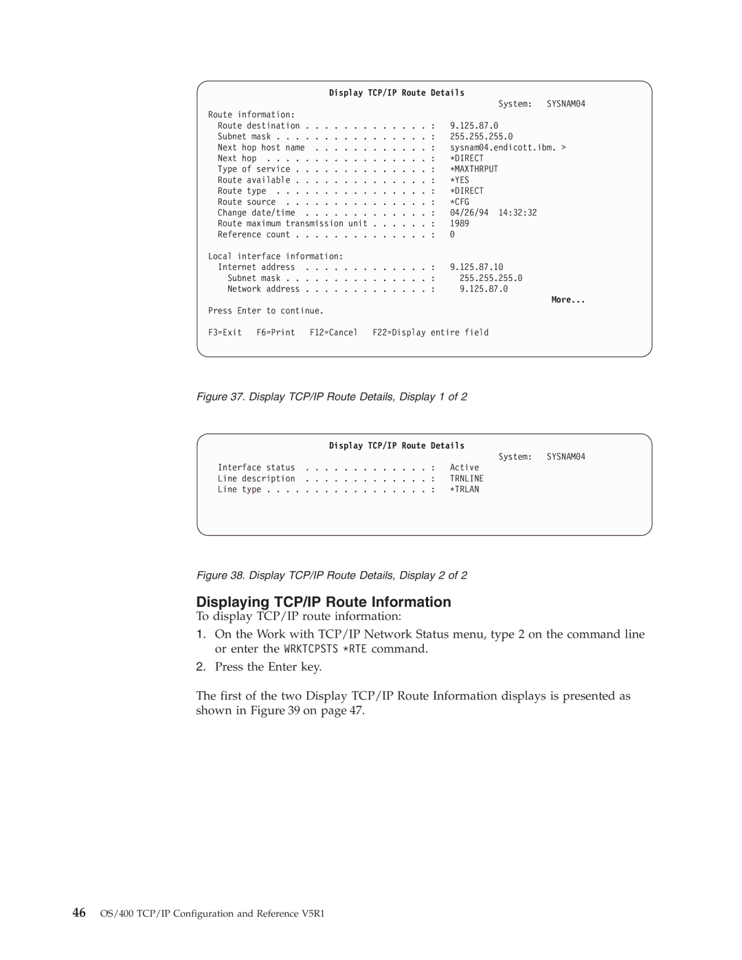 IBM SC41-5420-04 manual Displaying TCP/IP Route Information, Display TCP/IP Route Details, Direct 