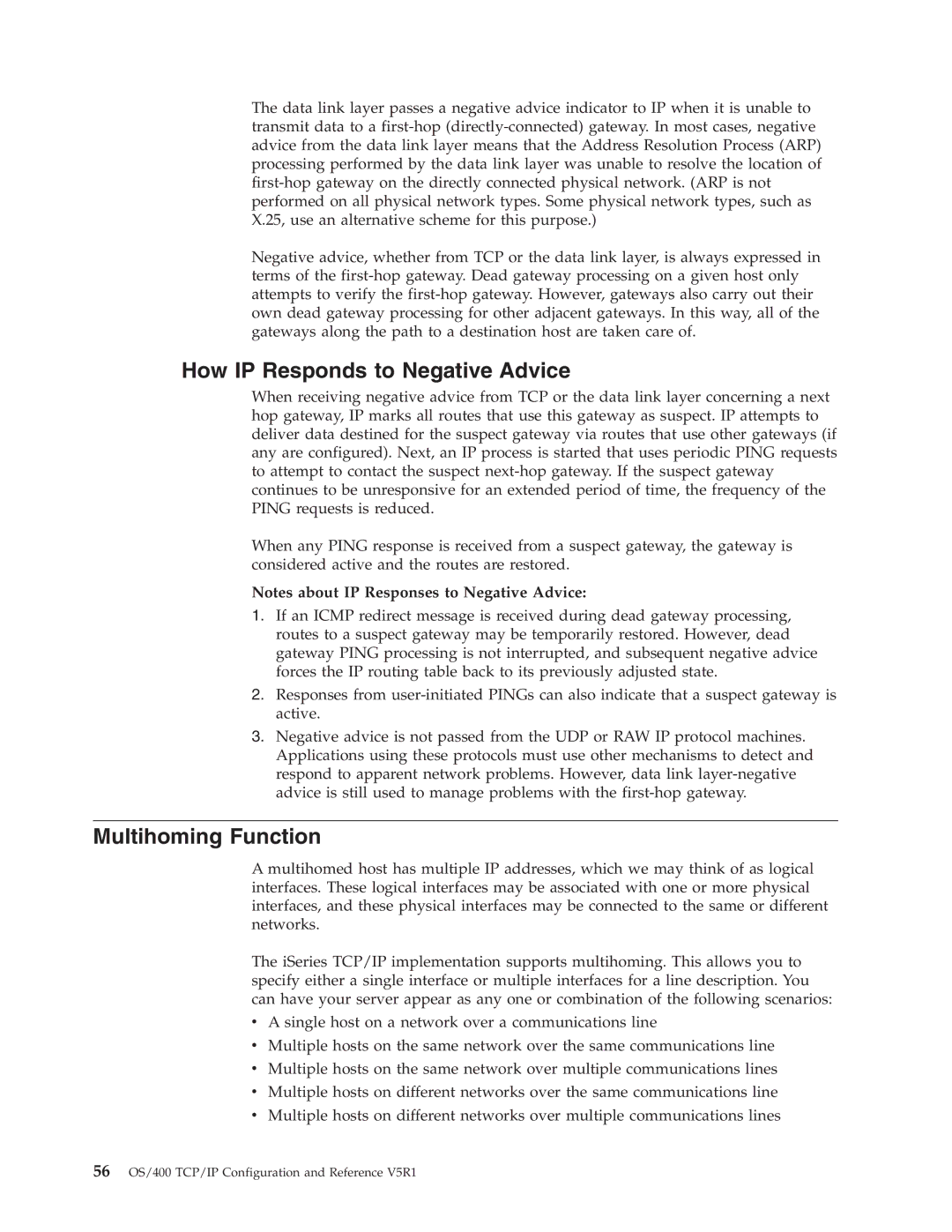 IBM SC41-5420-04 manual How IP Responds to Negative Advice, Multihoming Function 