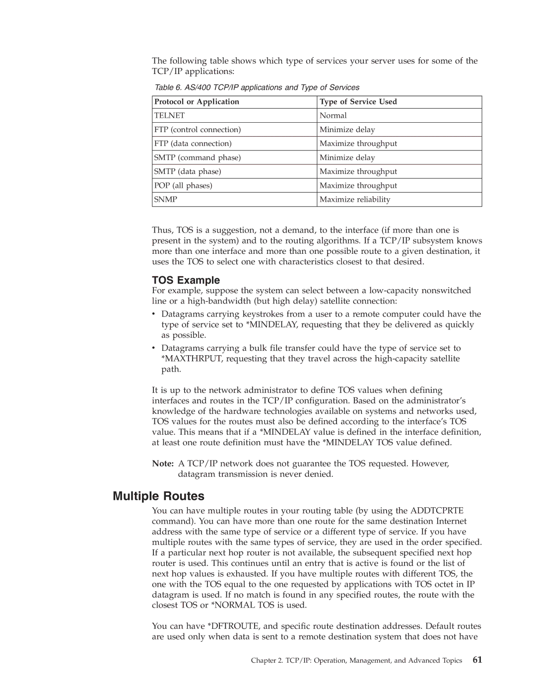 IBM SC41-5420-04 manual Multiple Routes, TOS Example 