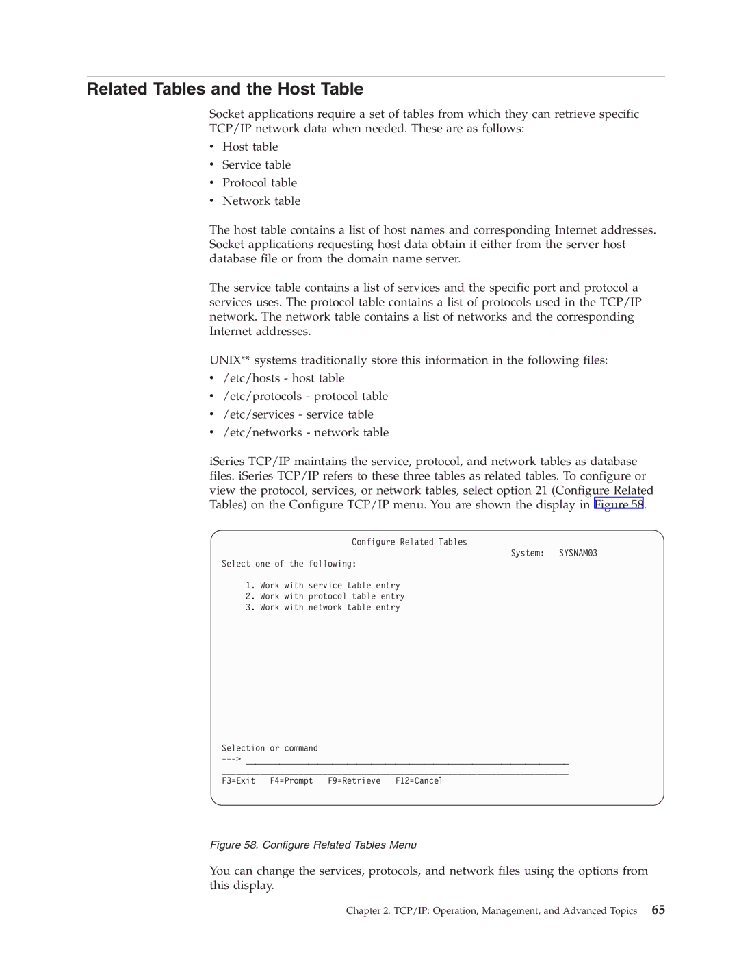 IBM SC41-5420-04 manual Related Tables and the Host Table, Configure Related Tables Menu 