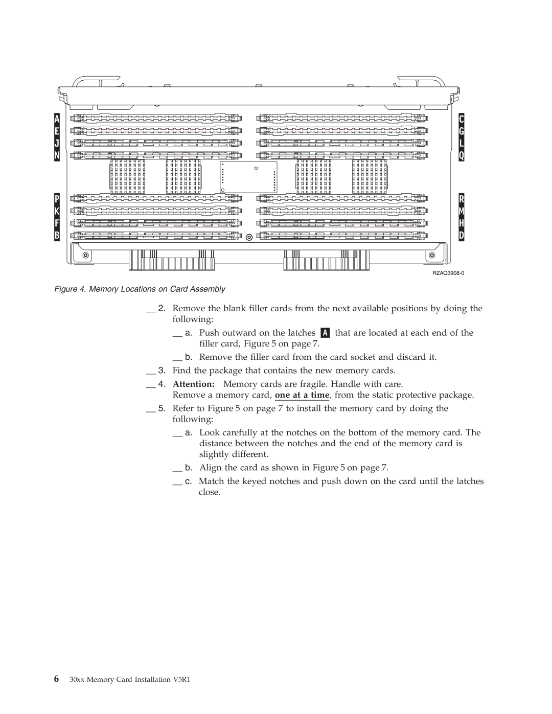 IBM SENG-3002-01 manual Memory Locations on Card Assembly 