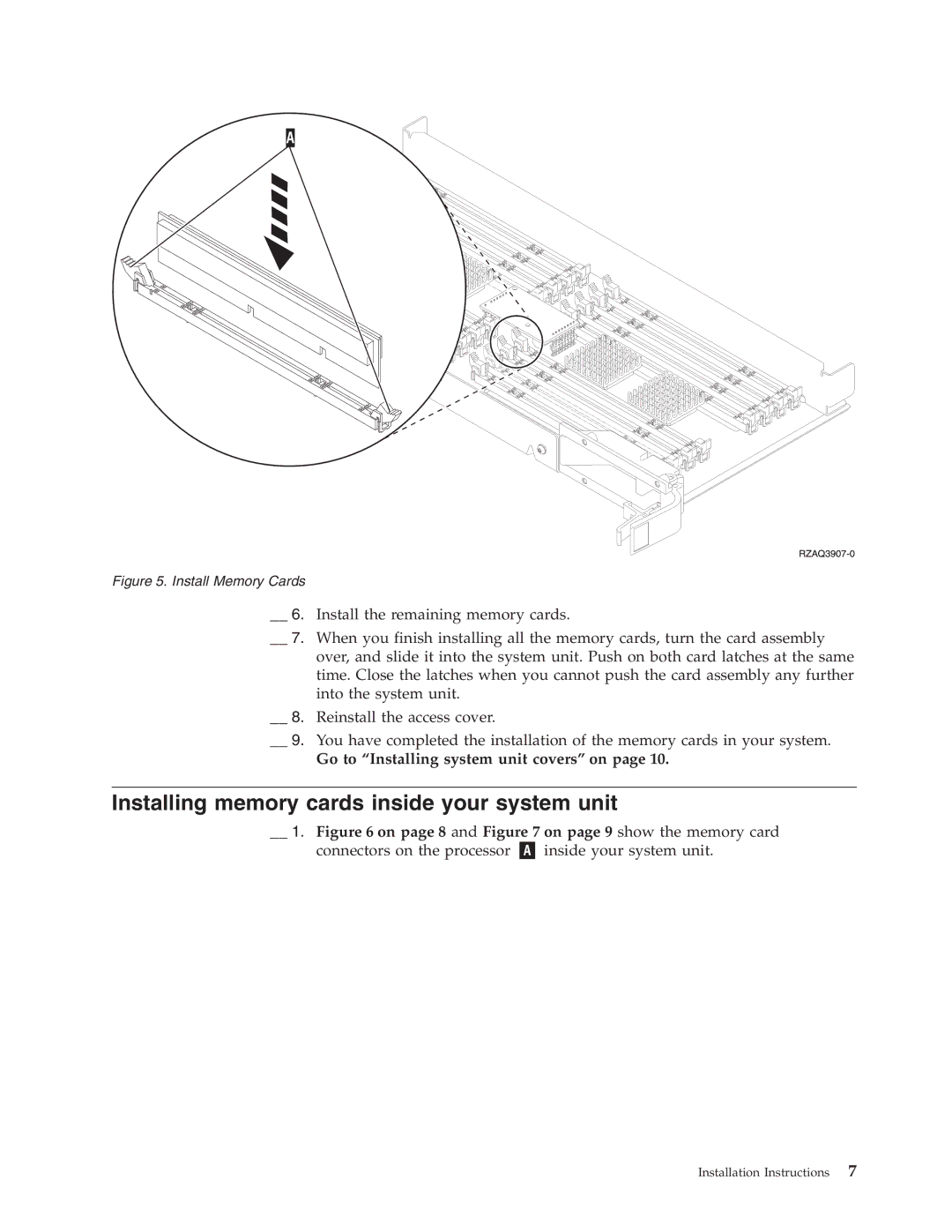 IBM SENG-3002-01 manual Installing memory cards inside your system unit, Install Memory Cards 