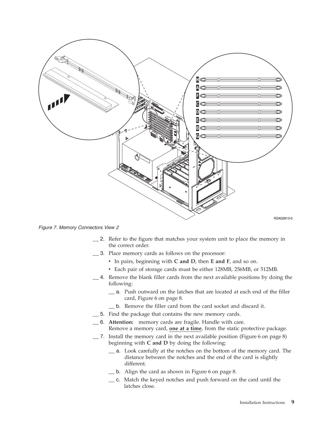 IBM SENG-3002-01 manual Memory Connectors View 