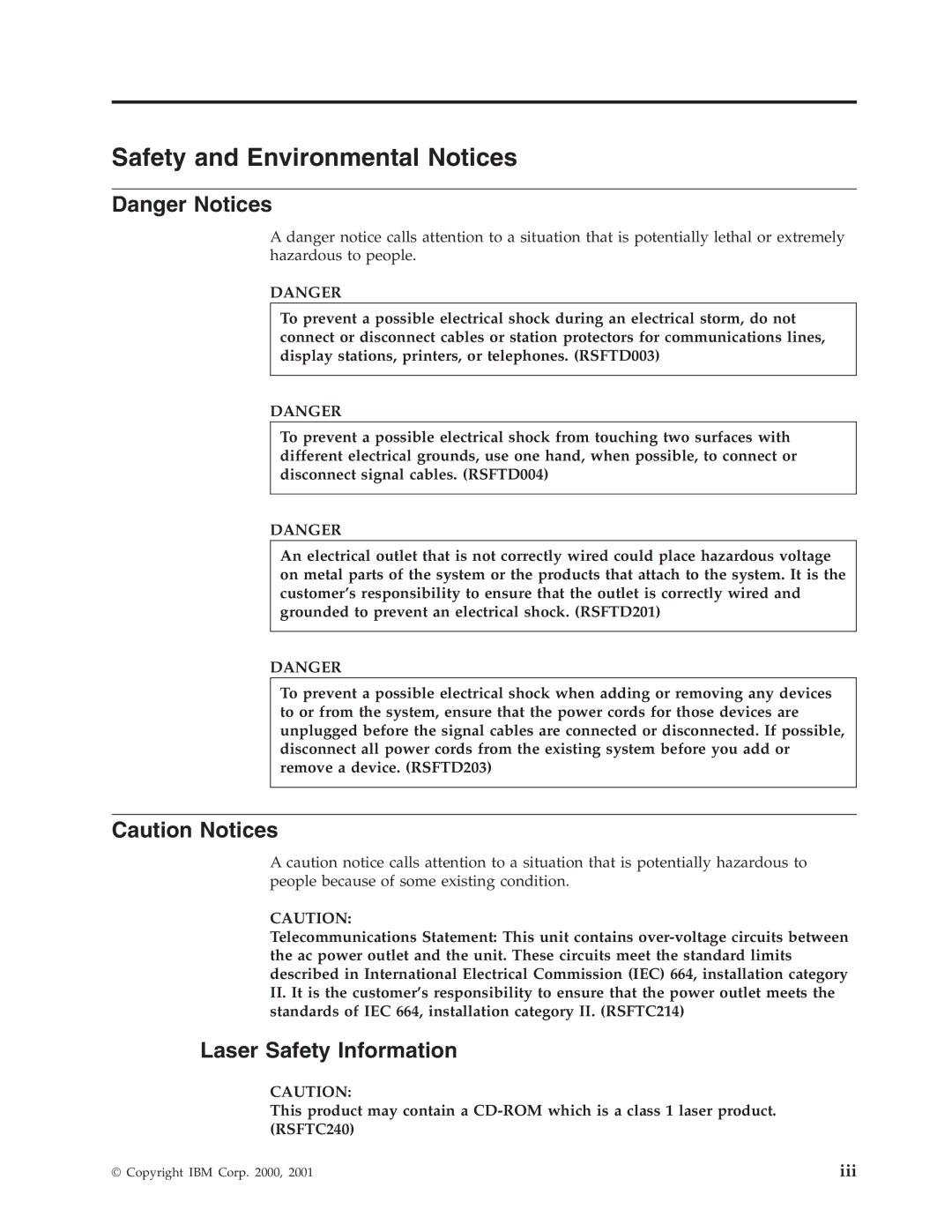 IBM SENG-3002-01 manual Safety and Environmental Notices, Laser Safety Information 