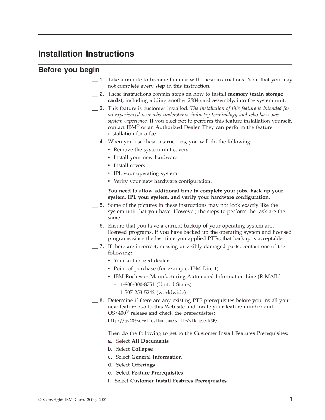 IBM SENG-3002-01 manual Installation Instructions, Before you begin 