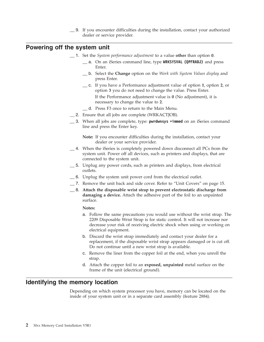 IBM SENG-3002-01 manual Powering off the system unit, Identifying the memory location 