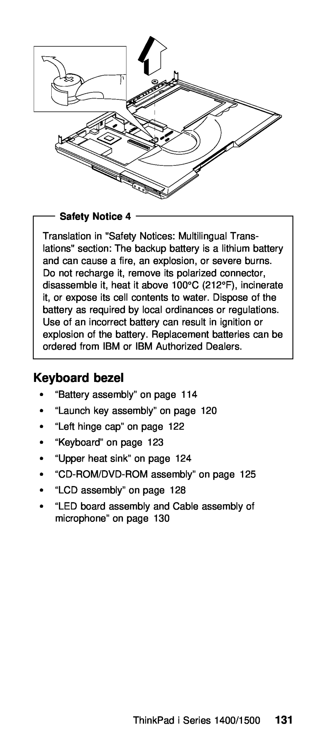IBM Series 1400, Series 1500 manual Keyboard bezel, Safety 