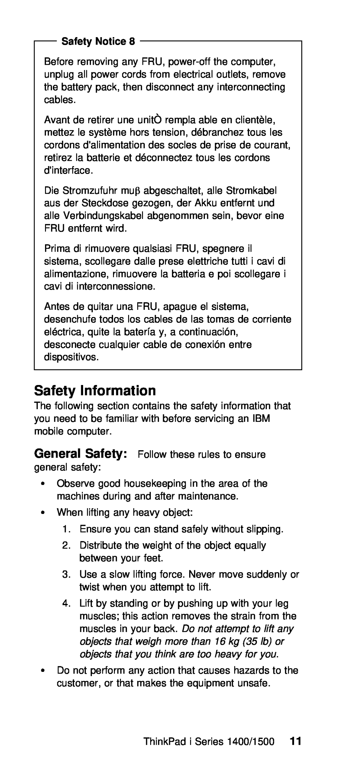 IBM Series 1400, Series 1500 manual Safety Information, Safety Notice 