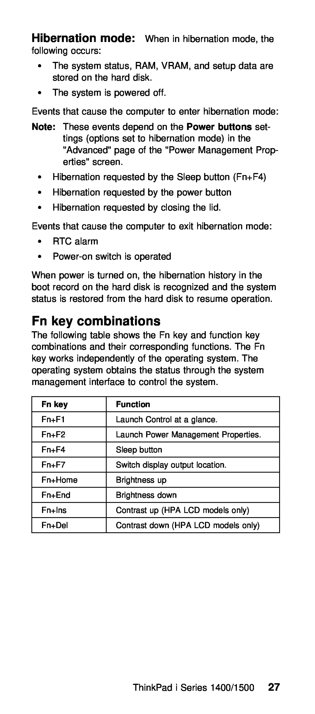 IBM Series 1400, Series 1500 manual Fn key combinations 