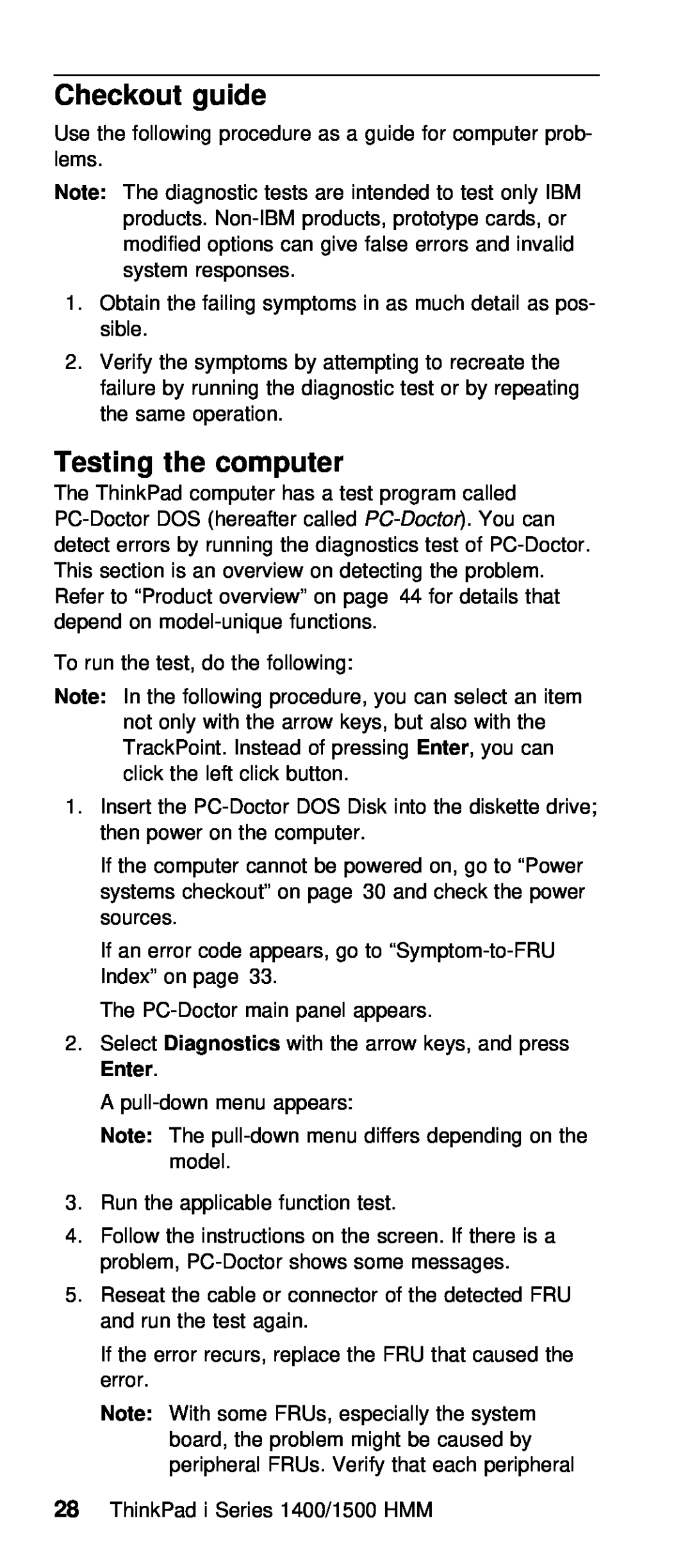 IBM Series 1500, Series 1400 manual Checkout guide, Testing the computer 