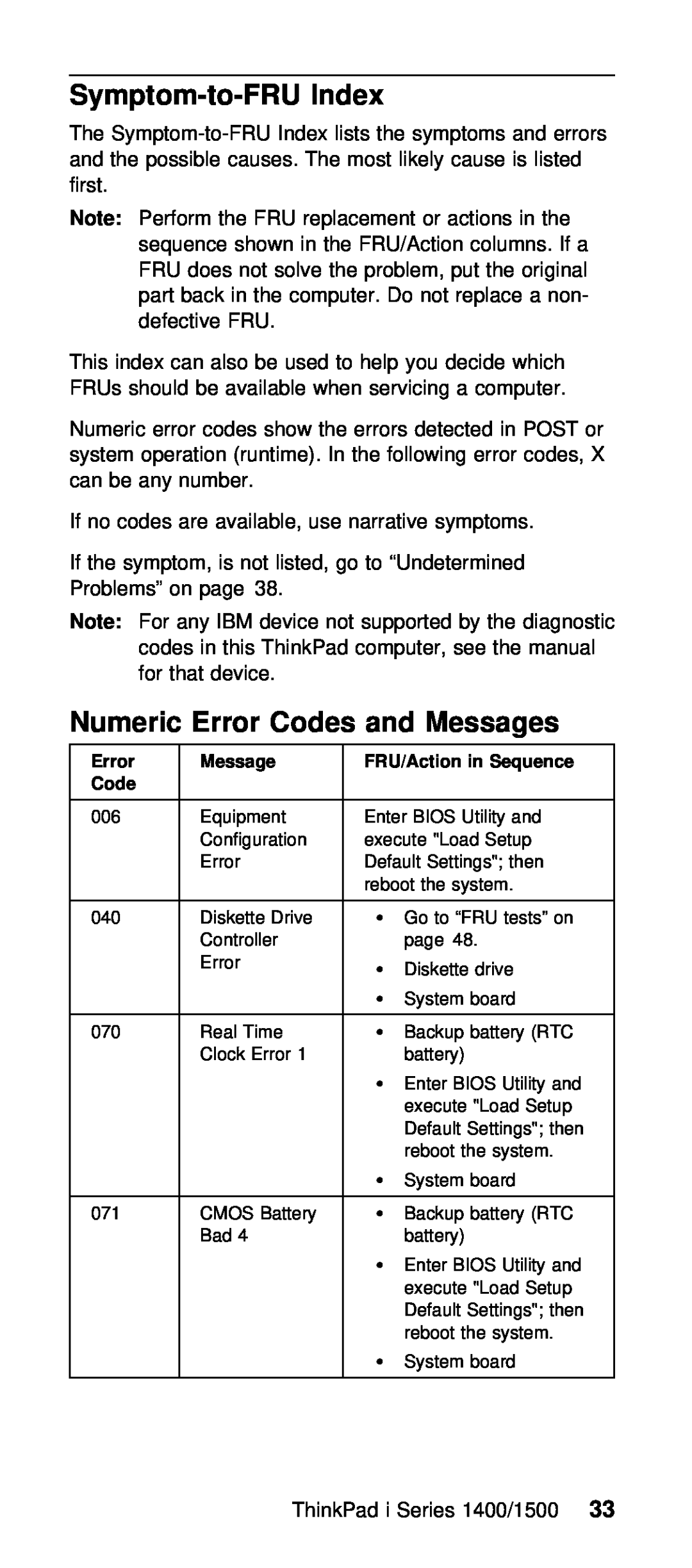 IBM Series 1400, Series 1500 manual Symptom-to-FRU Index 