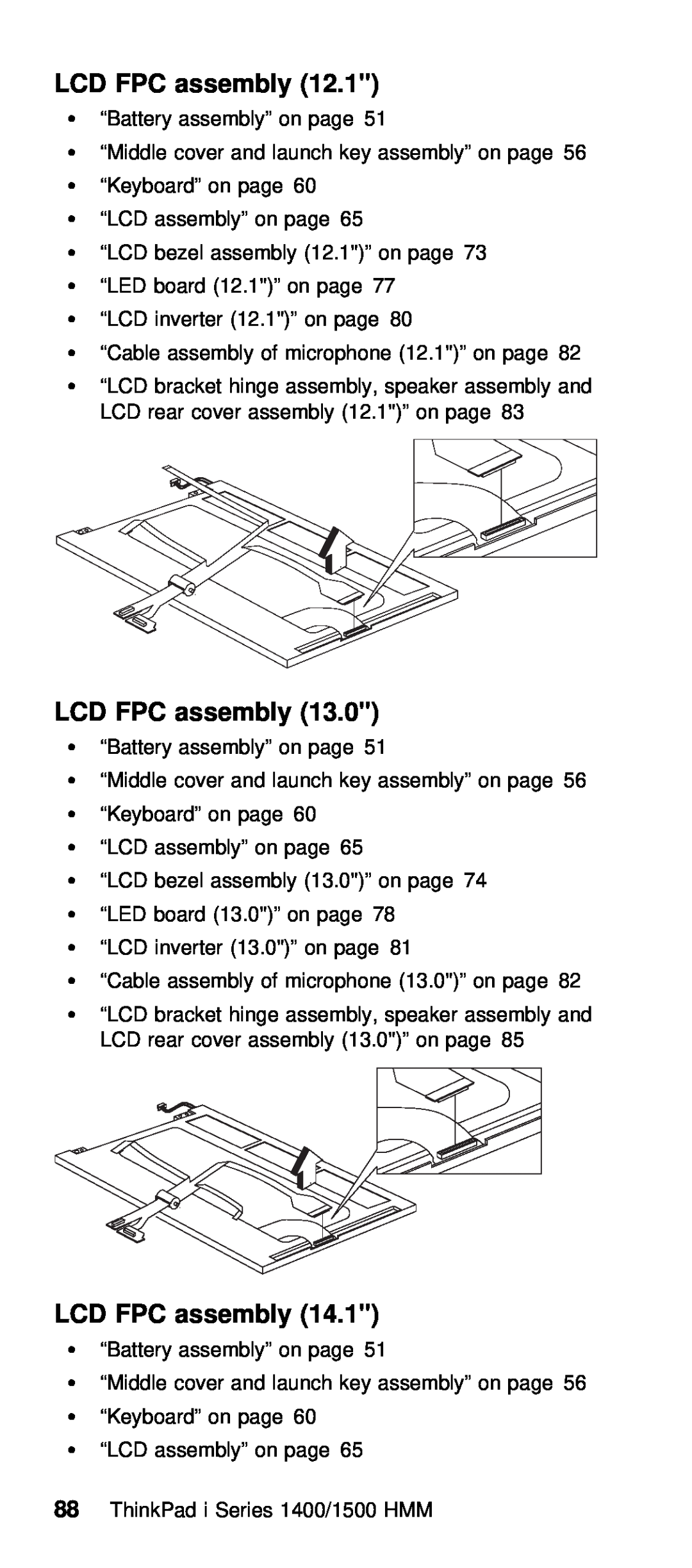 IBM Series 1500, Series 1400 manual FPC assembly, 12.1, 13.0, 14.1 