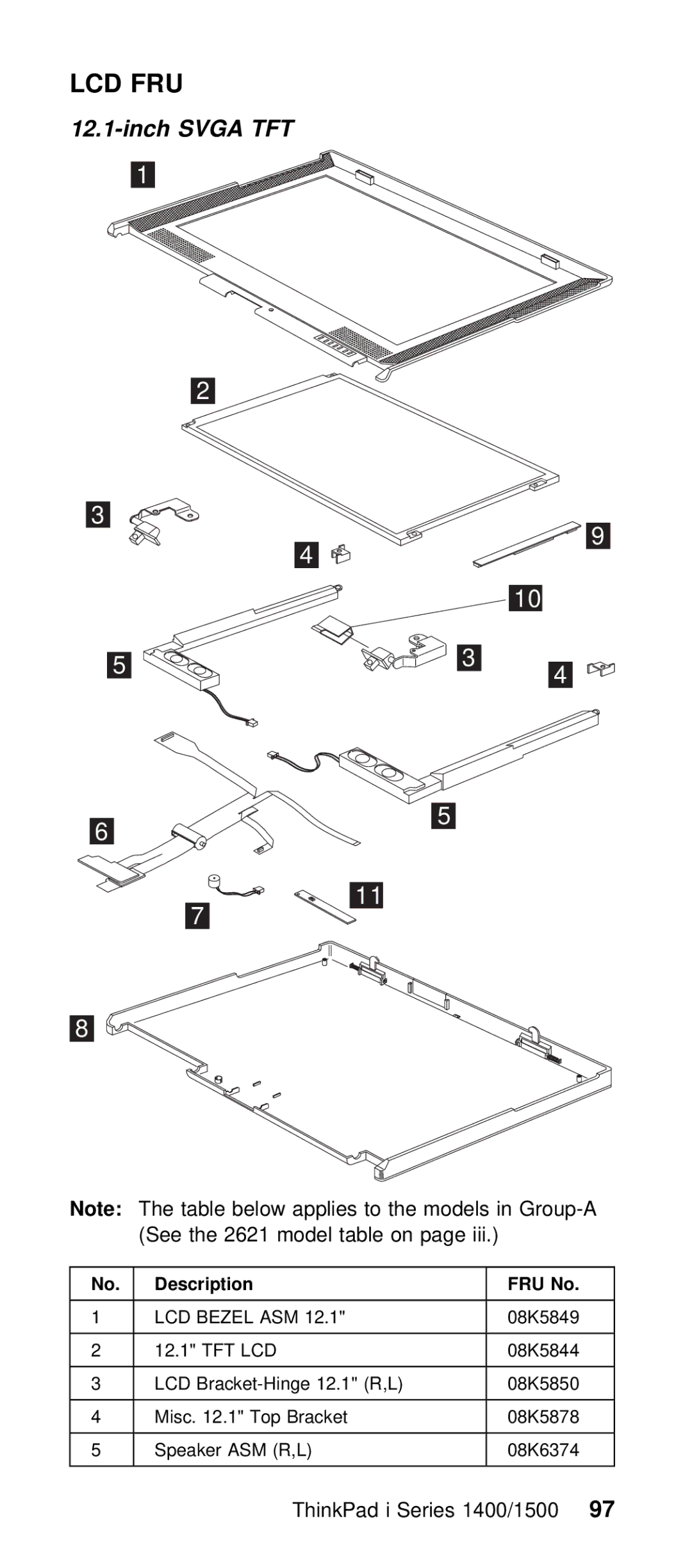 IBM Series 1500 manual Lcd Fru, ThinkPad i Series 1400/150097 