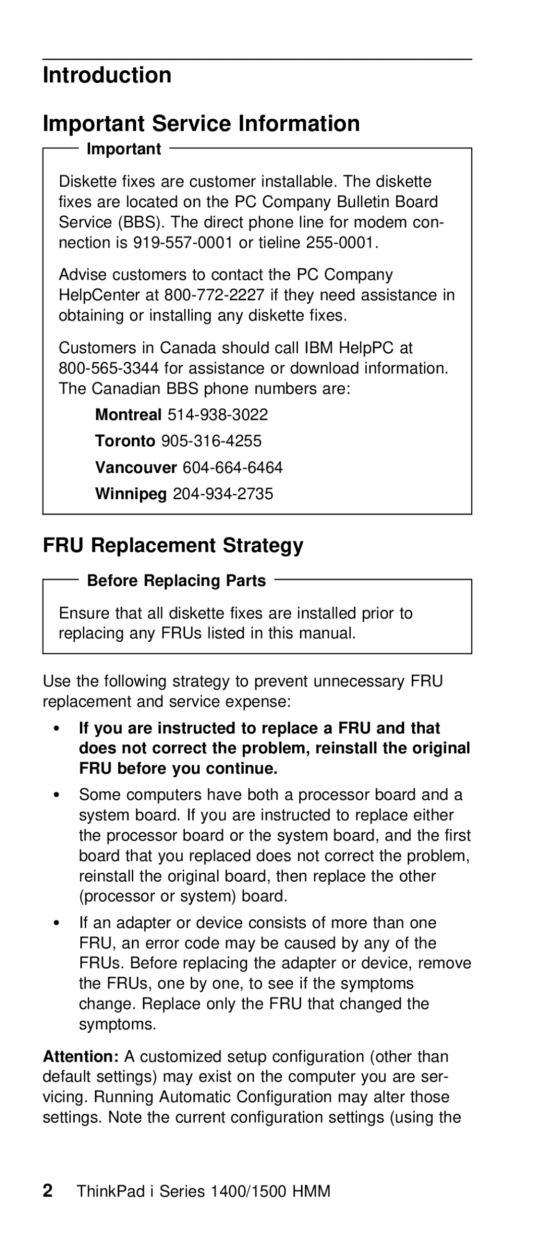 IBM Series 1500 manual Introduction Important Service Information, FRU Replacement Strategy, Before Replacing Parts, You 