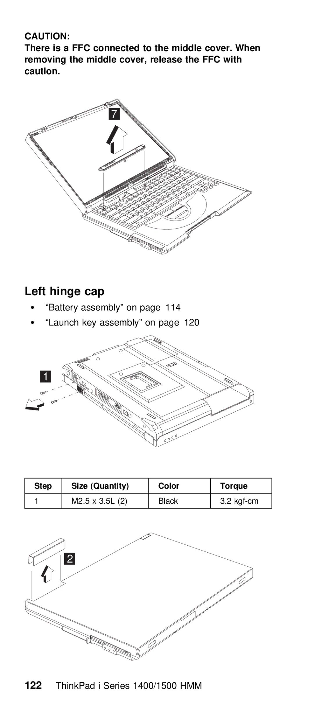 IBM Series 1500, Series 1400 manual Left hinge cap, Battery assembly on Launch key assembly on 