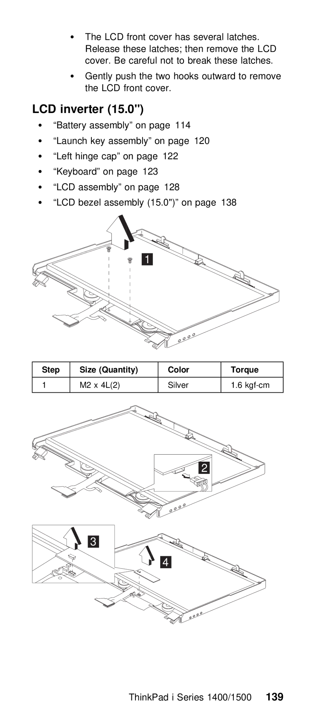 IBM Series 1500 manual LCD inverter, ThinkPad i Series 1400/139500 