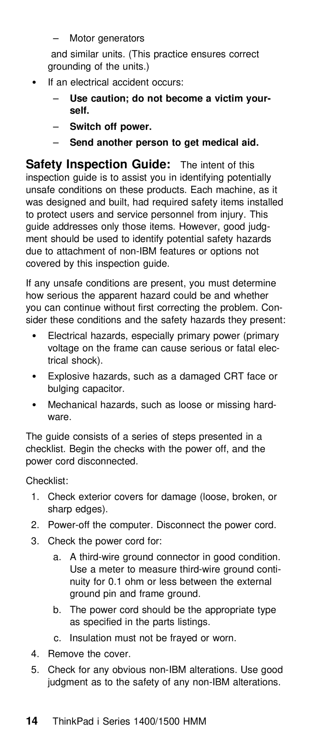 IBM Series 1500, Series 1400 Safety Inspection Guide The intent of this, Inspection guide is to assist you in identifying 