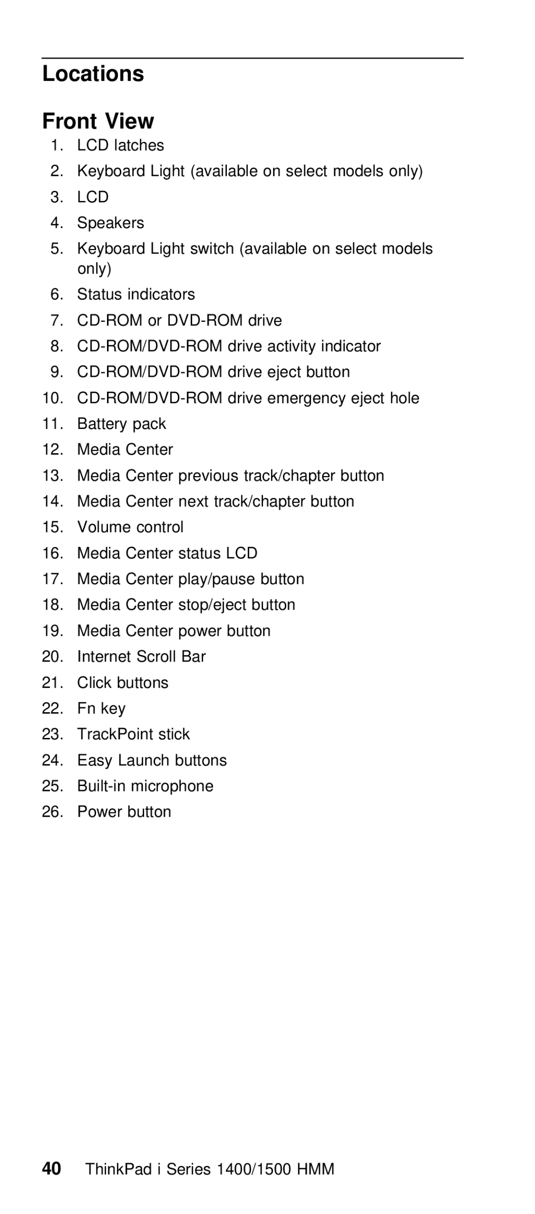 IBM Series 1500, Series 1400 manual Locations Front View 