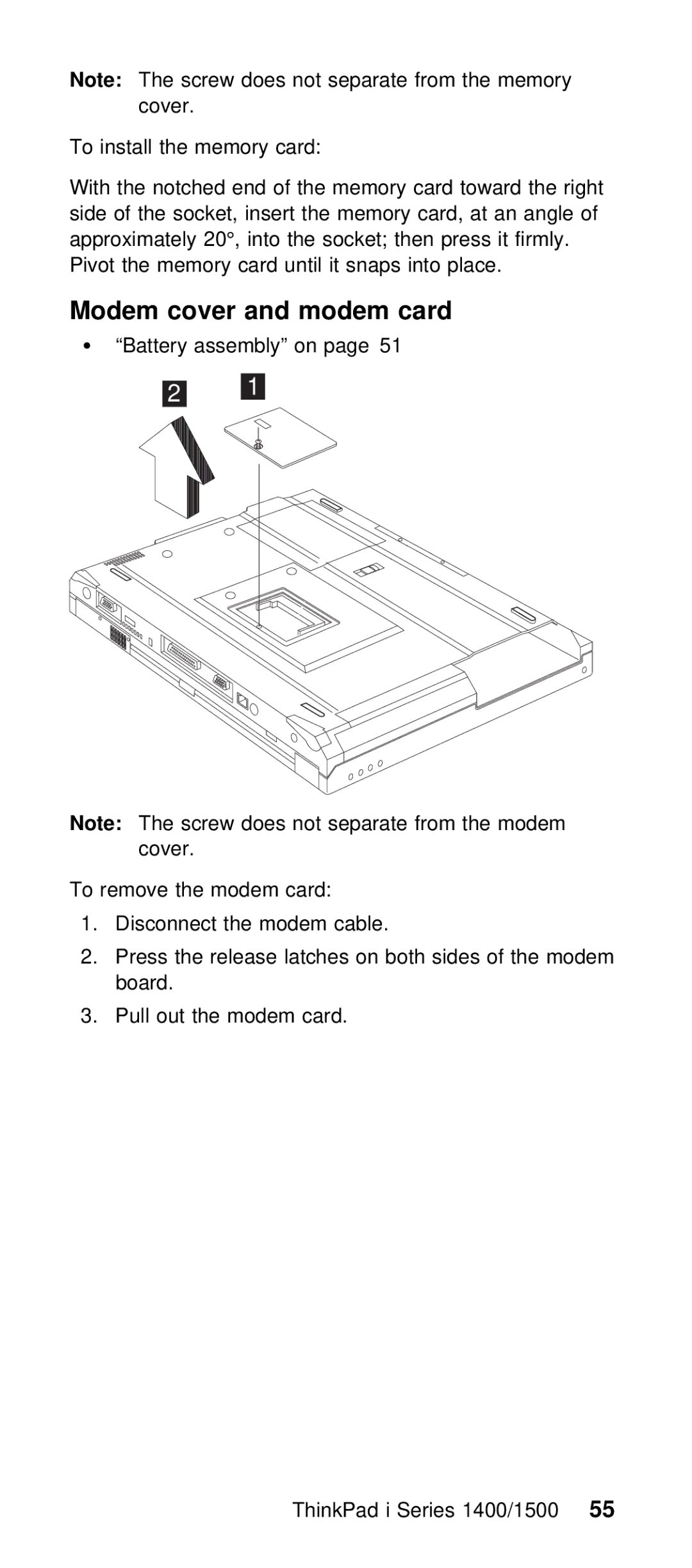 IBM Series 1400, Series 1500 manual Modem card, Cover 