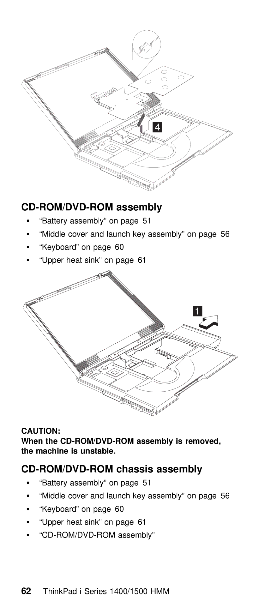 IBM Series 1500, Series 1400 manual CD-ROM/DVD-ROM assembly, Assembly, Is unstable, Chassis 