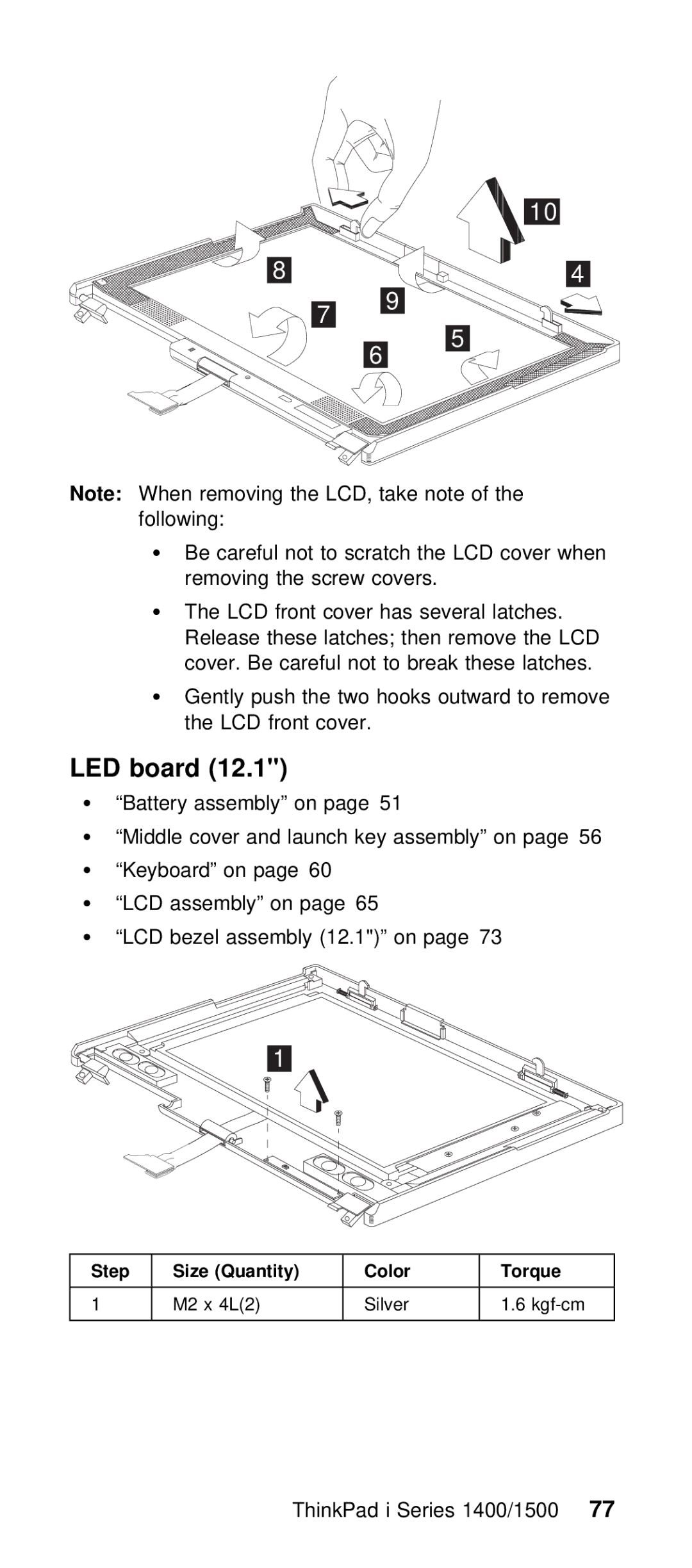 IBM Series 1500 manual LED board, ThinkPad i Series 1400/150077 