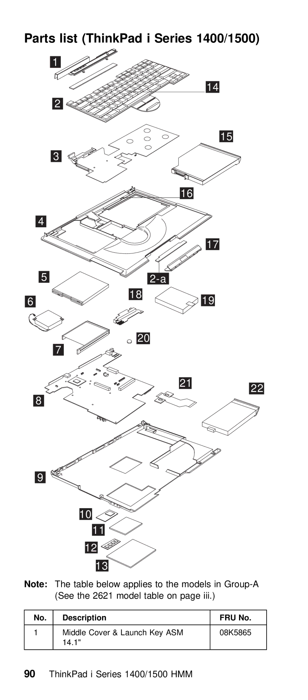 IBM Series 1500 manual Parts list ThinkPad i Series 1400/1500 