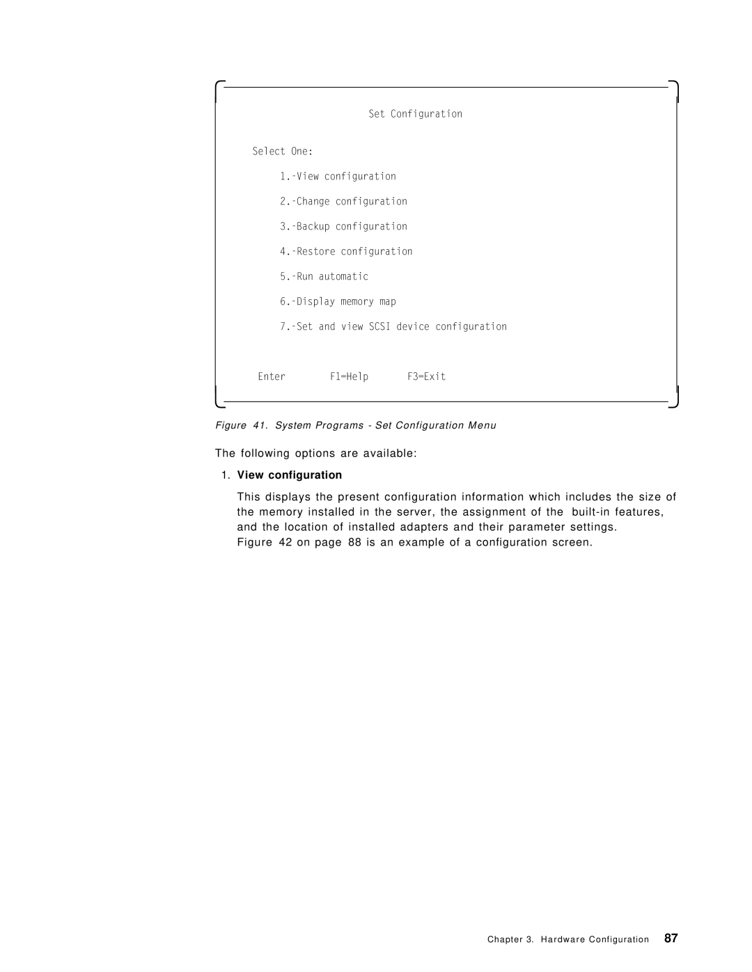 IBM SG24-4576-00 manual View configuration, System Programs Set Configuration Menu 