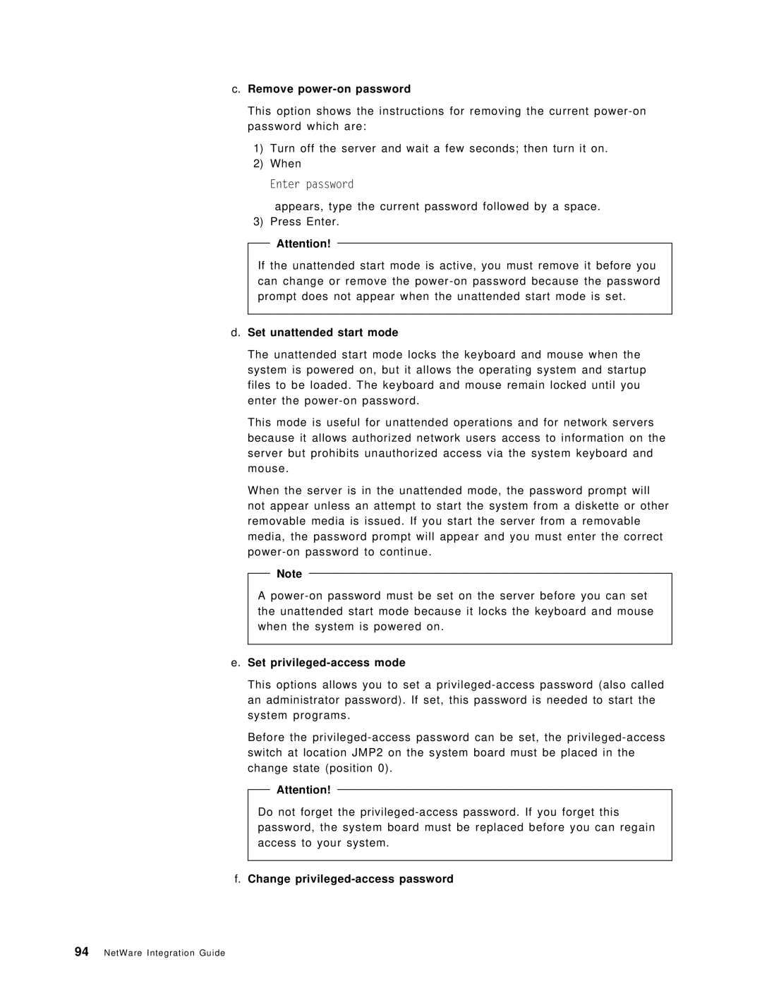 IBM SG24-4576-00 manual Remove power-on password, Set unattended start mode, Set privileged-access mode 