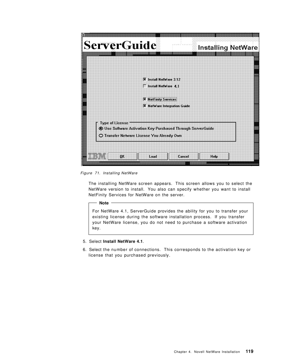 IBM SG24-4576-00 manual Select Install NetWare, Installing NetWare 