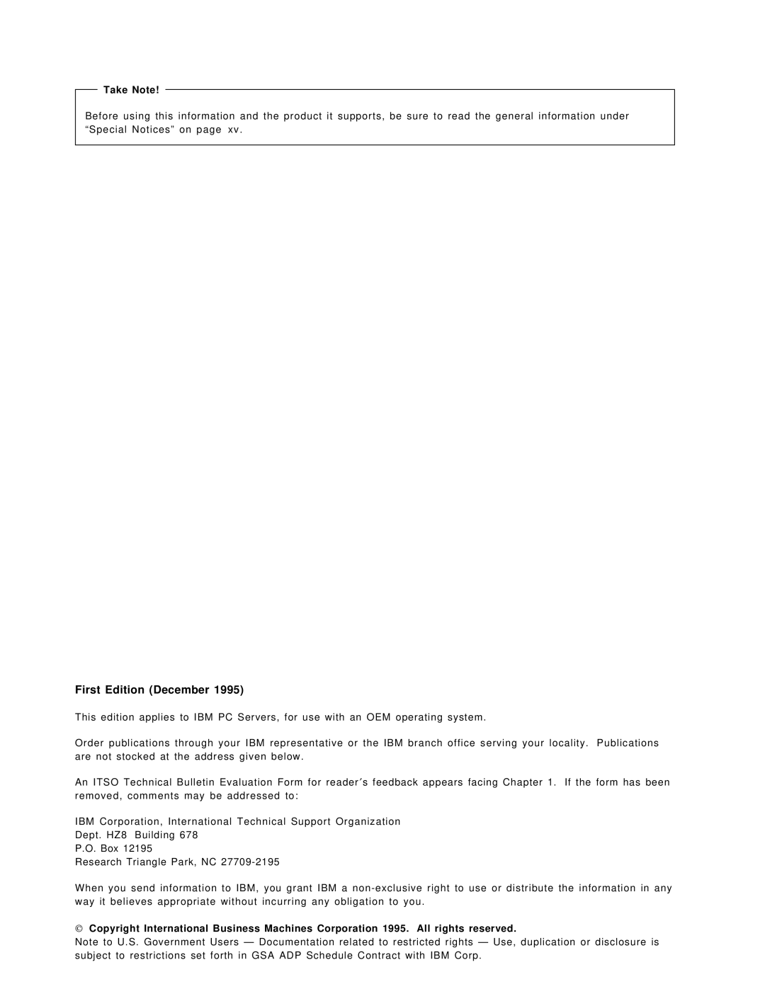 IBM SG24-4576-00 manual First Edition December, Take Note 