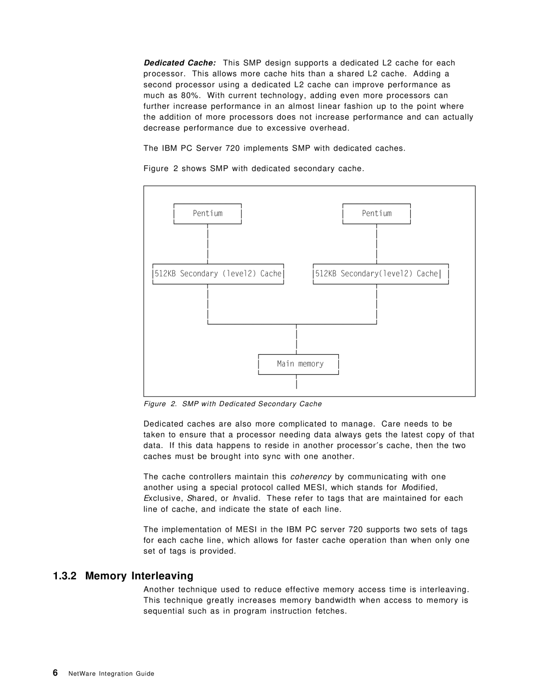 IBM SG24-4576-00 manual Memory Interleaving, Shows SMP with dedicated secondary cache 