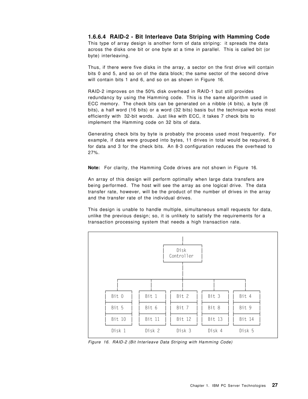 IBM SG24-4576-00 manual RAID-2 Bit Interleave Data Striping with Hamming Code 