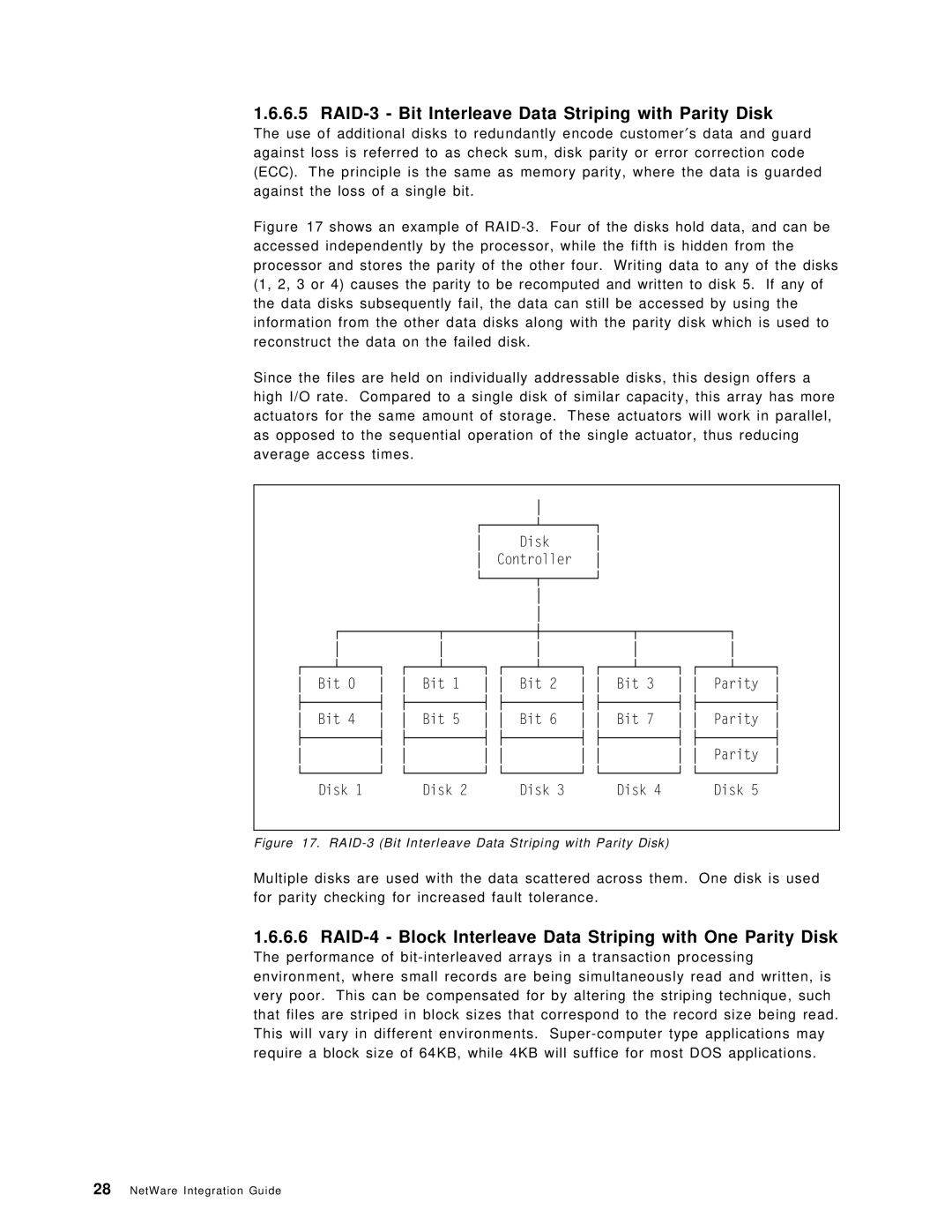 IBM SG24-4576-00 manual RAID-3 Bit Interleave Data Striping with Parity Disk 