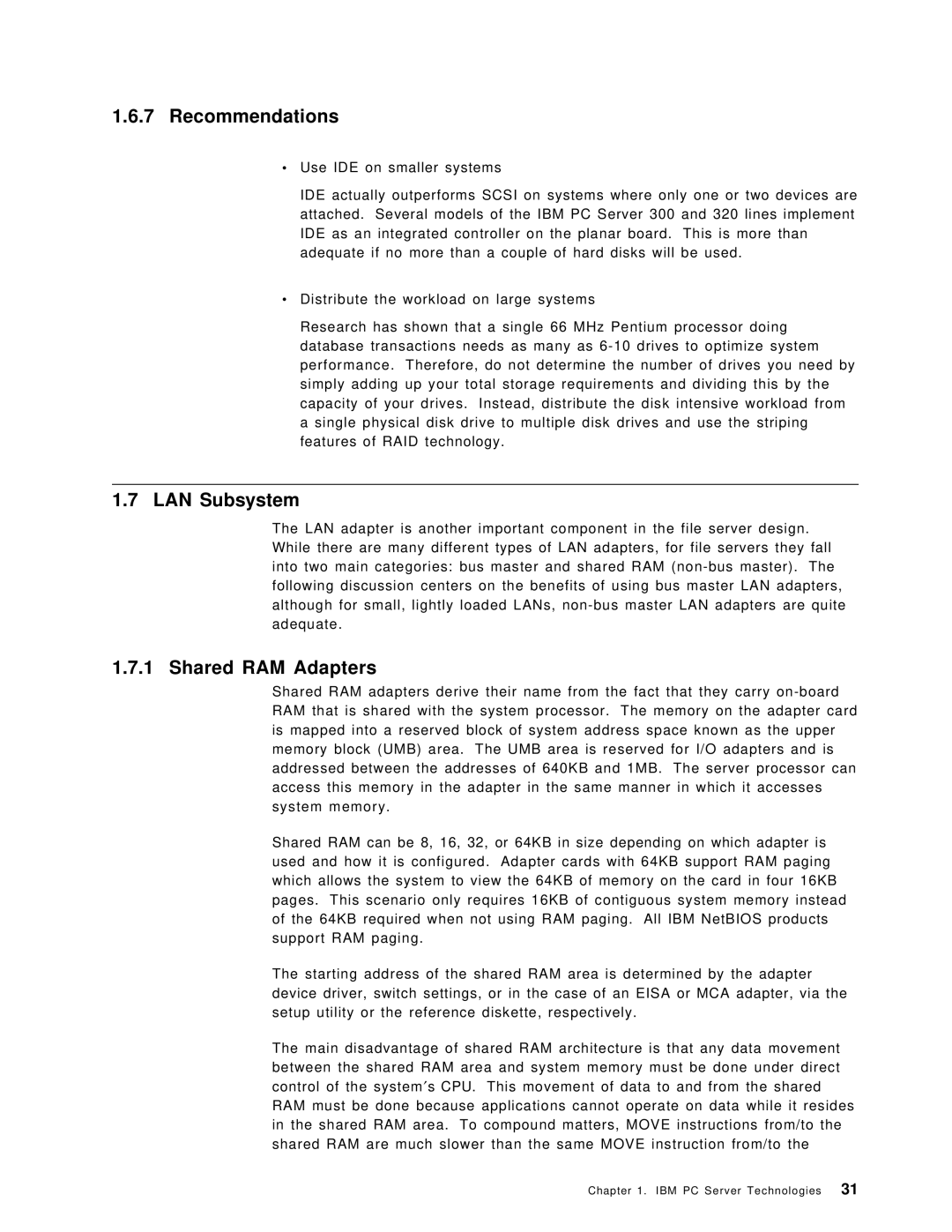 IBM SG24-4576-00 manual Recommendations, LAN Subsystem, Shared RAM Adapters 